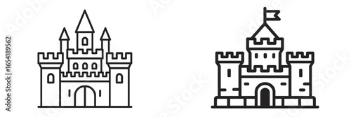 Vector illustration of two castle designs in a minimalist style