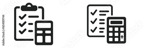 Vector illustration of checklist and calculator in black and white