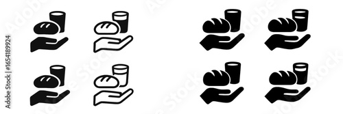 Hand icons representing food donation and community support for meals
