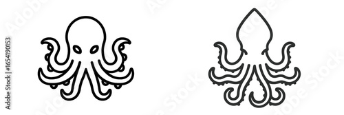 Minimalist vector art of an octopus and squid duo