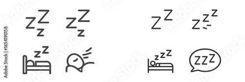Vector art of sleep symbols, resting figures, and sound waves