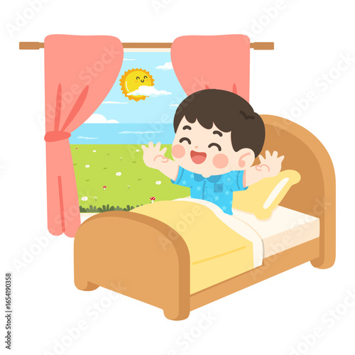 Little boy waking up in the morning