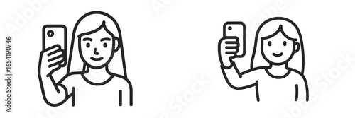 Vector illustration of two people taking selfies in a playful manner