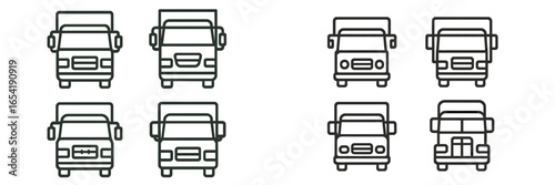 Different styles of delivery trucks in vector illustration format
