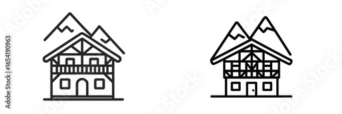 Vector illustration of two alpine houses in a mountain landscape