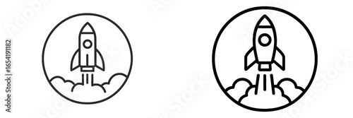 Rocket launching in a circular vector illustration