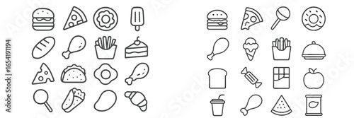 Delicious food icons collection for culinary design projects