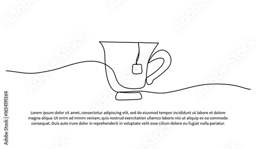One line of tea cup. Abstract minimal continuous line.