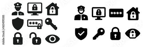 Security icons and symbols representing safety and protection concepts