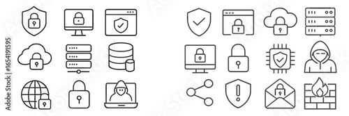 Vector icons for digital security and protection