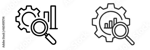 Data analysis process with graph and magnifying glass illustration
