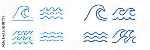 Vector illustration of ocean waves in various styles and shapes