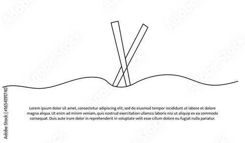 One line of chopsticks. Abstract minimal continuous line.