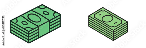 Various stacks of money showcasing currency in a vector illustration