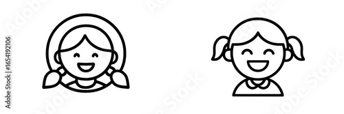 Vector illustration of cheerful girls with pigtails smiling happily