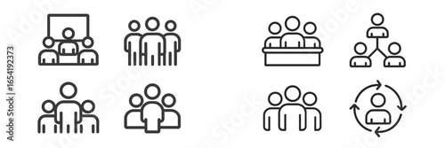 Vector illustration of people in various group settings and activities