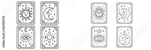 Vector illustration of mystical tarot cards with sun and moon symbols