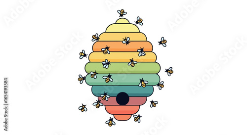 Illustration of beehive and bees flying around it vector