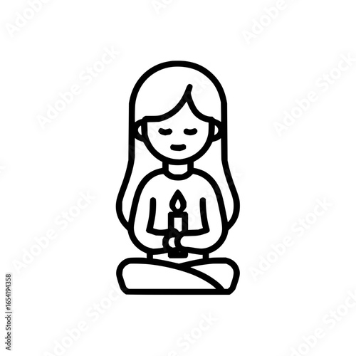 Woman meditating with candle in lotus position for inner peace and mindfulness practice time now