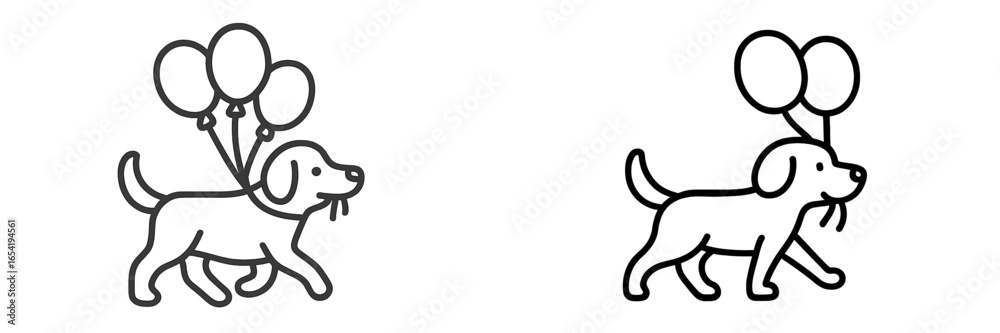 Fun dog walking with balloons on a sunny day in the park Fun dog walking with balloons on a sunny day in the park