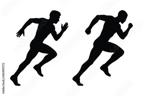 Silhouettes of Two Runners Sprinting in Full Action