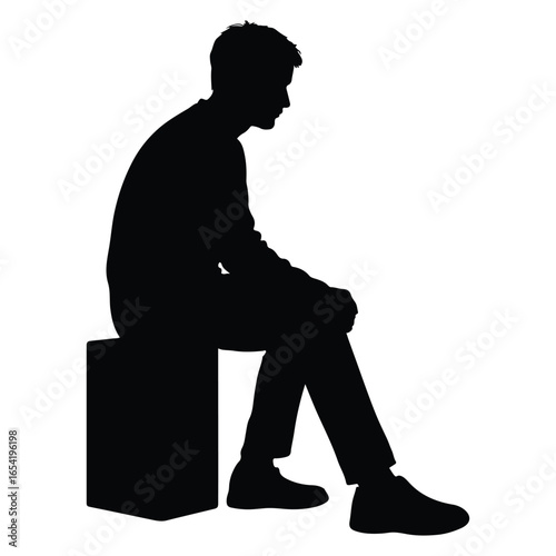 Person Sitting on Box Icon for Loneliness, Pondering, and Self-Reflection