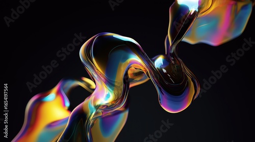 3D Abstract Liquid Rainbow Shapes on Dark Background: Dynamic Wallpaper, Tech Events, and Creative Design