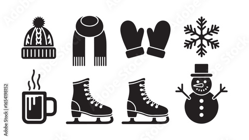 Winter season item collection icon set