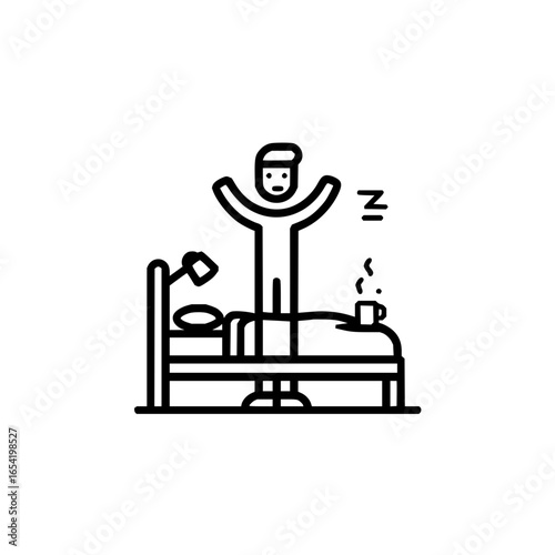 Morning wake up routine with bed coffee and sleep wake time for good day start and healthy lifestyle habit