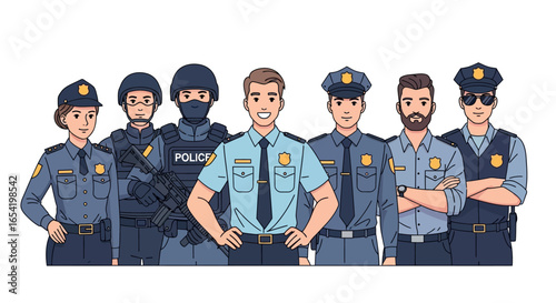 Police officers team cartoon illustration law enforcement