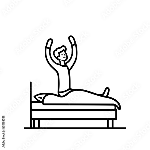 Illustration of morning routine wake up stretch bed time sleep wellness lifestyle healthy habit person activity