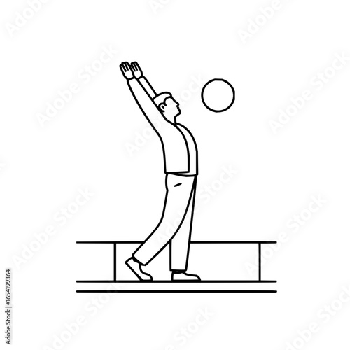 Man stretches arms up reaching for ball outline drawing vector illustration exercise fitness wellness lifestyle art