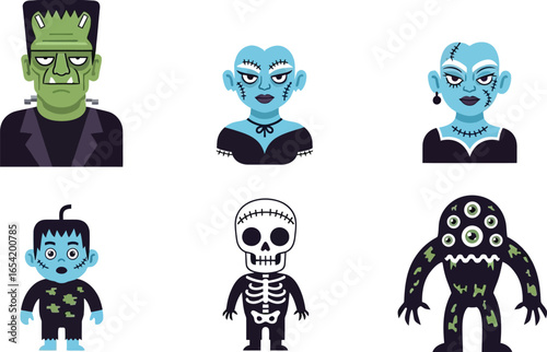 Spooky Halloween characters with vibrant colors for fun party invitations