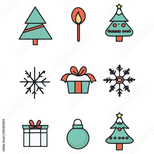 christmas, festival, vector, transparent background, xmas, icon, celebration, winter, surprise, pattern, merry, season, icons, christmas set