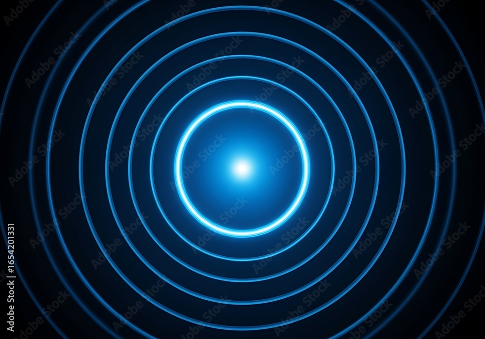 Fototapeta premium Blue concentric circles, abstract design element, dark background