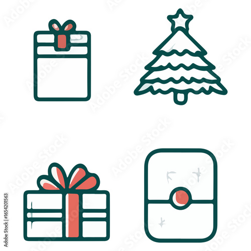 christmas, festival, vector, transparent background, xmas, icon, celebration, winter, surprise, pattern, merry, season, icons, christmas set