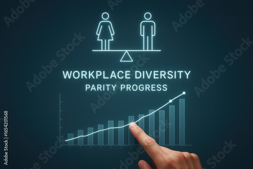 Workplace diversity parity progress concept with gender balance and growth chart