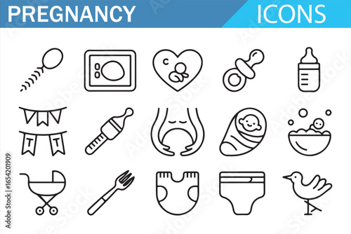 Newborn Care and Pregnancy Icons for Medical and Parenting Use