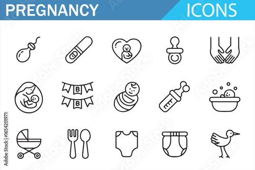 Baby Care and Maternity Icon Set for Family and Healthcare Themes