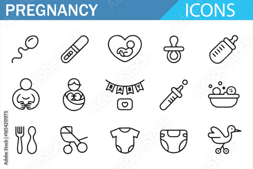 Icon Collection Featuring Pregnancy, Baby, and Parenting Concepts