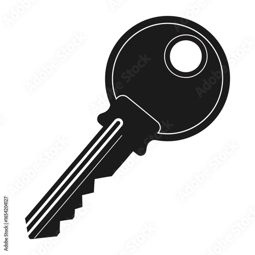A single black key with a round head and a hole is isolated on a white background in a vector image vector