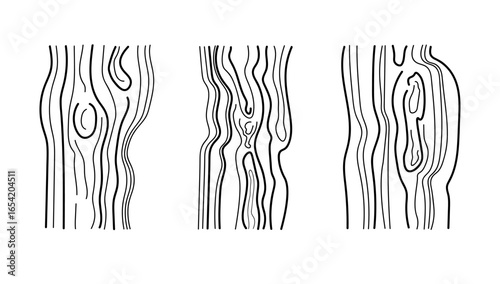 Wood texture abstract sketch on isolated background. Natural linear drawing with wooden saw cut, lumber moldings birch, ash, oak, forest trees. Vector illustration for design, decor, construction, eco