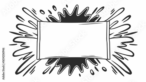 Rectangular frame with black ink splash design and white space for text or image insertion here "svg"
