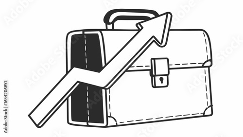 A briefcase with a handle and a lock and an arrow pointing upwards indicating growth or success shown "svg"