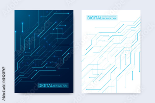 Abstract digital technology cover template design for a report and brochure, flyer, leaflets, poster, header, banner, website, presentation. Vector illustration