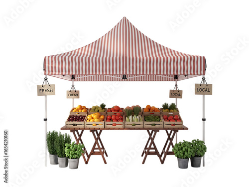 Farmers market stall with fresh produce isolated on transparent background