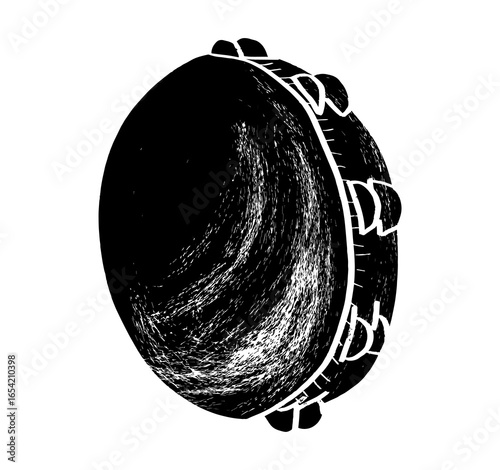 Tambourine. Music festival poster. Percussion musical instruments. Competition. A set of vector illustrations. Minimalistic design. Banner, flyer, cover, print.	