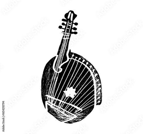Bandura, folk. Music festival poster. String musical instruments. Competition. A set of vector illustrations. Minimalistic design. Banner, flyer, cover, print.	