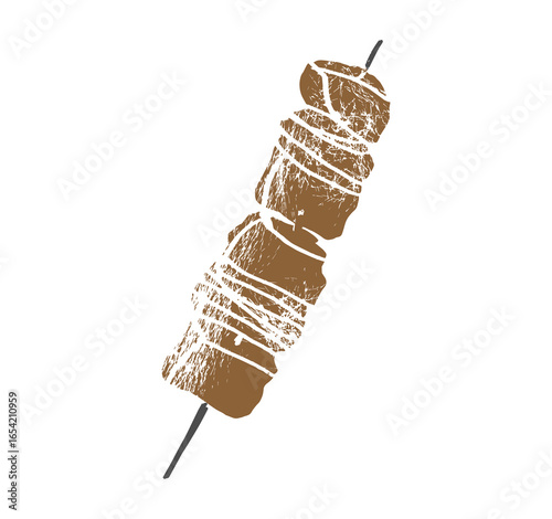 kebab, shashlik, grilled on a skewer, food meat, hand drawn vector illustration realistic sketch