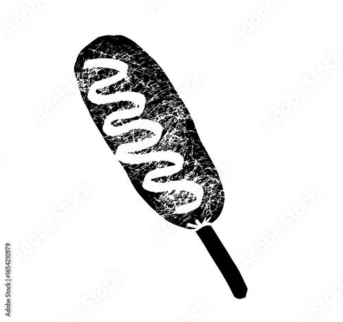 American Corn Dog Set. Ketchup and Mustard Topping, Simple and Bitten Deep Fried Corn Dogs